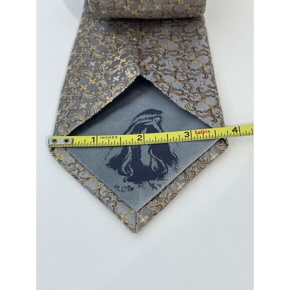 Lagatani Bendiction Silk Necktie Long Silver Gold Embossed Bridgerton Regency - Picture 6 of 6